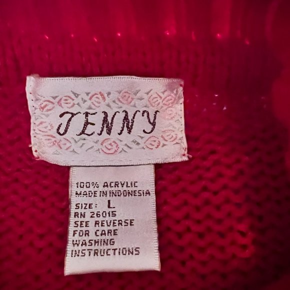 Jenny Brand Red Turtleneck Sweater - Large - Cable Knit Front - Picture 5 of 5